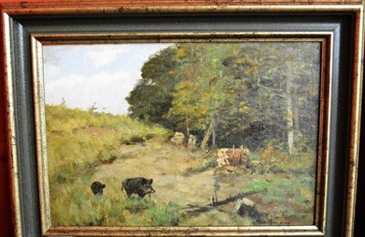 Lot 1196 - Prof Johann Christopher Drahtmann (German 1856-1932) ";Schwarzwild auf Lichtung";, wildness...