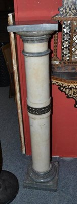 Lot 1213 - A white marble column, with grey marble square plinth, capital and foot, and with a bronze...