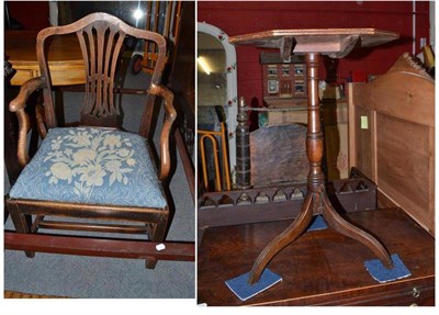 Lot 1253 - A mahogany armchair, three prints and a small round table