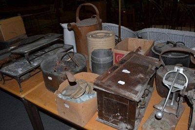 Lot 1281 - Large quantity of kitchenalia and ornamental items including hot plates, pans, hot water cans,...