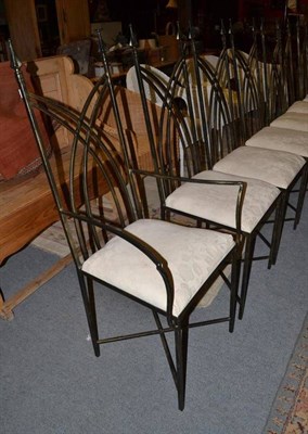 Lot 1302 - Set of eight wrought iron dining chairs including two carvers