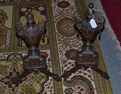 Lot 1312 - A pair of Victorian bronzed metal Neo-Classical style andirons