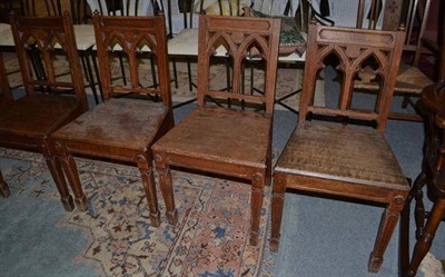 Lot 1315 - Set of six Victorian oak Gothic style chairs