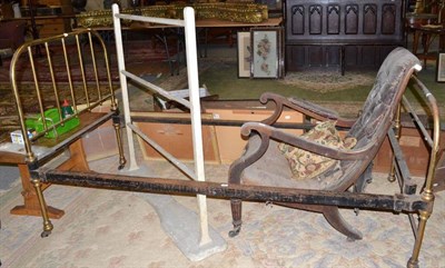 Lot 1329 - A Victorian mahogany framed open armchair, towel rail and brass rail-end single bed