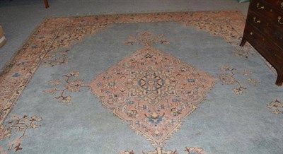 Lot 1345 - Ushak carpet of unusual size, West Anatolia, the plain blue/grey field centred by a diamond...