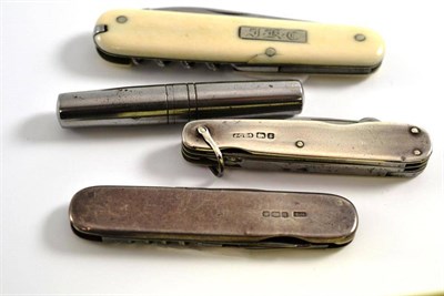 Lot 14 - A George V silver mounted combination penknife, Sheffield 1910, 7.2cm long; a similar example,...