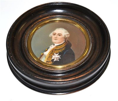 Lot 29 - English School, miniature portrait of George III, 6cm diameter, turned wood frame