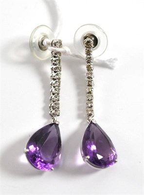 Lot 43 - A pair of 18ct white gold amethyst and diamond drop earrings, a row of ten round brilliant cut...