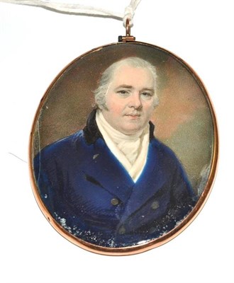 Lot 51 - English school (early 19th century), portrait miniature of a gentleman, wearing a white stock...