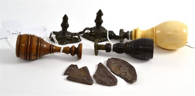 Lot 58 - Two 18th/19th century bronze seals, Persian(?) and three other seals, one with ivory pommel...