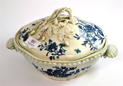 Lot 80 - A first period Worcester porcelain tureen and matched cover printed underglaze blue with flower...