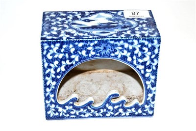 Lot 87 - A Japanese porcelain travelling shrine, painted underglaze blue with landscape and foliage,...