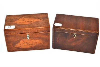 Lot 91 - Two late George III mahogany two-division tea caddies, each 19cm wide