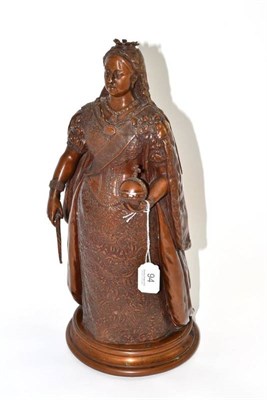 Lot 94 - A bronze cast figure of Queen Victorian, stamped Elkington & Co, 41cm high