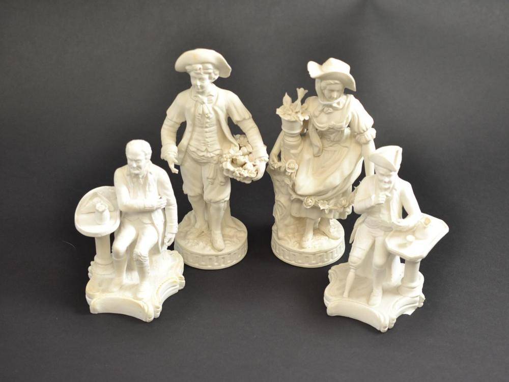 Lot 124 - A Minton bisque porcelain figure of three Greenwich pensioner, 13cm high; a similar figure of...