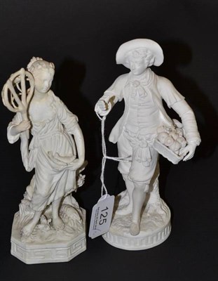 Lot 125 - A Derby bisque porcelain figure of Air from the Elements, 17.5cm high; and a figure of a boy with a