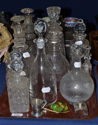 Lot 145 - Eight various decanters and stoppers, four condiment bottles and stoppers and a wrythen bottle