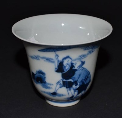 Lot 173 - A Chinese blue and white cup, bearing Kangxi mark but not of the period, 7cm diameter