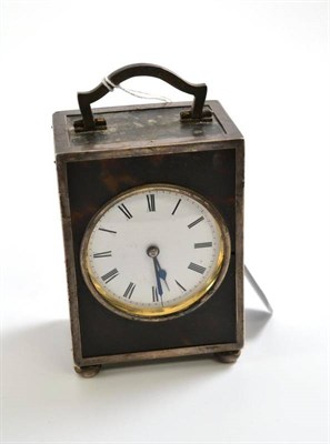 Lot 179 - A George V silver and tortoiseshell cased carriage timepiece, London 1925, 14.5cm high