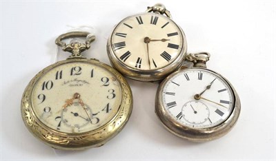 Lot 215 - A silver pair cased pocket watch,1859, 52mm wide, silver pocket watch, circa 1850, 52mm wide...