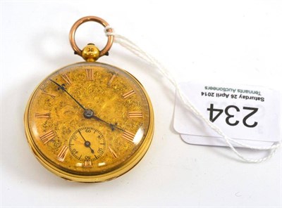 Lot 234 - An 18ct gold pocket watch, 1840, lever movement numbered 6739 with dust cover, diamond...