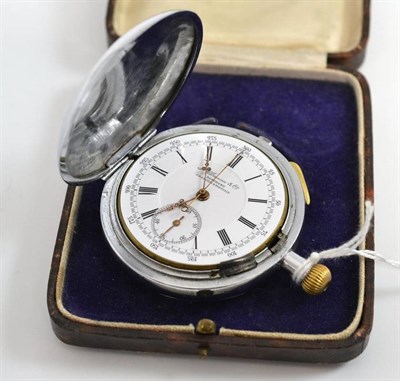 Lot 260 - A nickel plated chronograph minute repeating pocket watch, retailed by J.Ullmann & Co,...