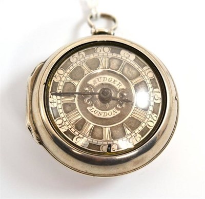 Lot 263 - A pair cased verge pocket watch, signed Sudger London, champleve Roman and Arabic numeral dial,...