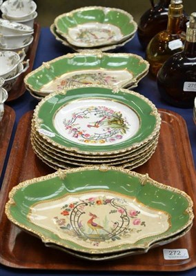 Lot 272 - A 19th century green ground dessert service comprising six plates, four oval fruit dishes and a...