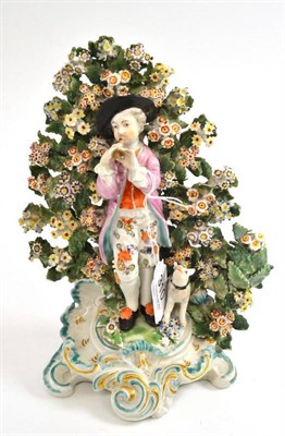 Lot 310 - An 18th century Derby figure of boy and dog, 21.5cm high