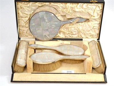 Lot 314 - A silver and mother-of-pearl dressing table set, Birmingham 1923