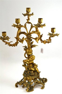 Lot 315 - Late 19th century gilt bronze five branch candelabrum, 58cm high