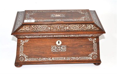 Lot 316 - Rosewood and mother-of-pearl tea caddy, 34cm wide