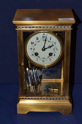 Lot 325 - A four glass champleve enamel striking mantel clock, circa 1890, gilt brass case with bevelled...