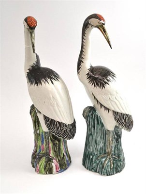 Lot 326 - A matched pair of Chinese export porcelain figures of cranes, Qing Dynasty, late 18th/19th century