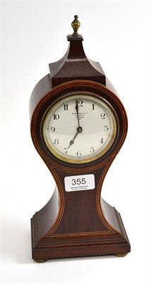 Lot 355 - A mahogany inlaid balloon shaped mantel timepiece, retailed by S.Smith & Son Ltd, 9 Strand,...