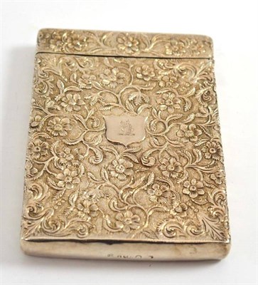 Lot 366 - A William IV silver card case with foliate decoration, Birmingham hallmarks rubbed, 10cm long