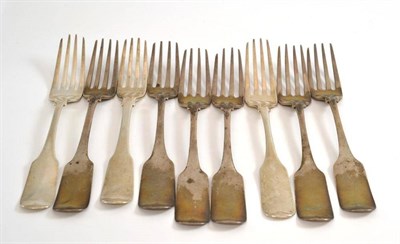 Lot 377 - A set of six Irish William IV silver table forks, Dublin 1832; and three similar table forks (9)