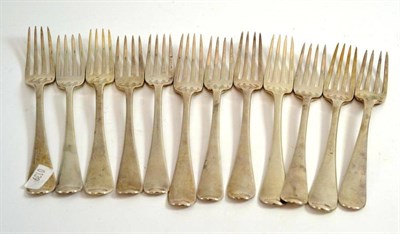 Lot 387 - # Six George IV Old English pattern dessert forks by William Chawner, London 1829 and six...