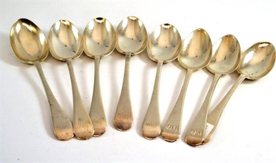 Lot 390 - # Six Old English pattern dessert spoons by Walker & Hall, Sheffield 1913, engraved monograms and a