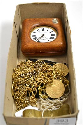 Lot 393 - A pocket watch by Mappin & Webb Ltd, in a stand, a cultured pearl necklace, assorted gilt...