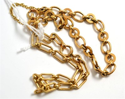 Lot 396 - A 9ct gold oblong link bracelet, length 19cm and a round link bracelet, stamped '9.375', length...