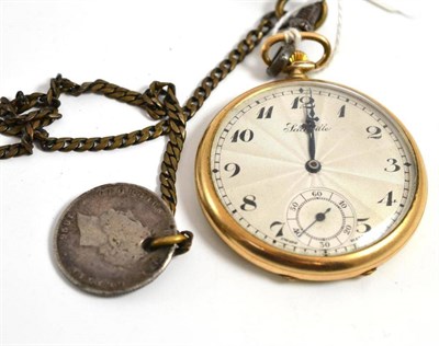 Lot 404 - A rolled gold open faced keyless pocket watch, Sackville, circa 1920, lever movement, engine turned