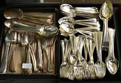 Lot 410 - Assorted Georgian silver flatware, various makers, London, circa 1770-80, Old English pattern,...