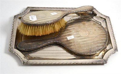 Lot 414 - # Rectangular dressing table tray by Walker & Hall, Sheffield 1925, engine turned decoration,...