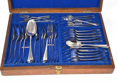 Lot 428 - A part suite of Old English flatware (formerly Hanoverian pattern) comprising six 3-prong table...