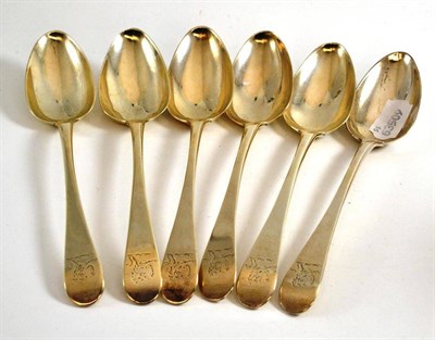 Lot 443 - Set of six George III silver tablespoons, London 1771