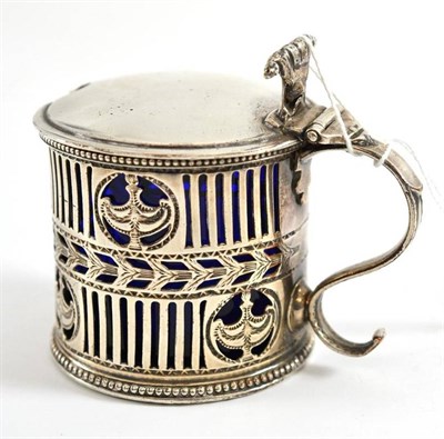 Lot 448 - Victorian silver drum mustard, London 1848, 7cm high, blue glass liner