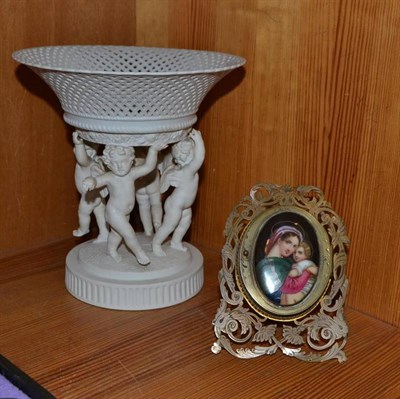 Lot 453 - A Berlin porcelain figural comport and a Vienna style plaque in a gilt metal frame