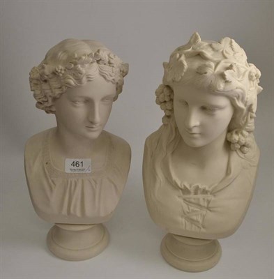 Lot 461 - A pair of Copeland Parian busts of 'The May Queen' and 'The Hop Queen', J.Durham, circa 1870,...