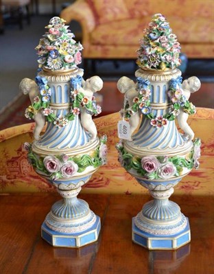 Lot 469 - Pair of Dresden vases and covers, 46cm high